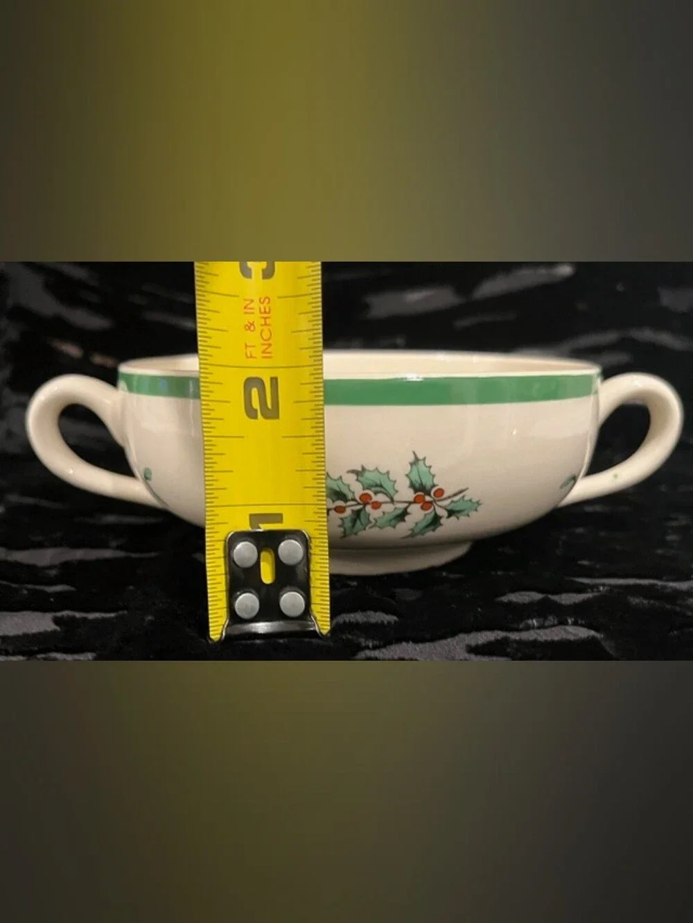 Vintage Spode Christmas Tree Double Handle Cream Soup Bowl Made in England 1988